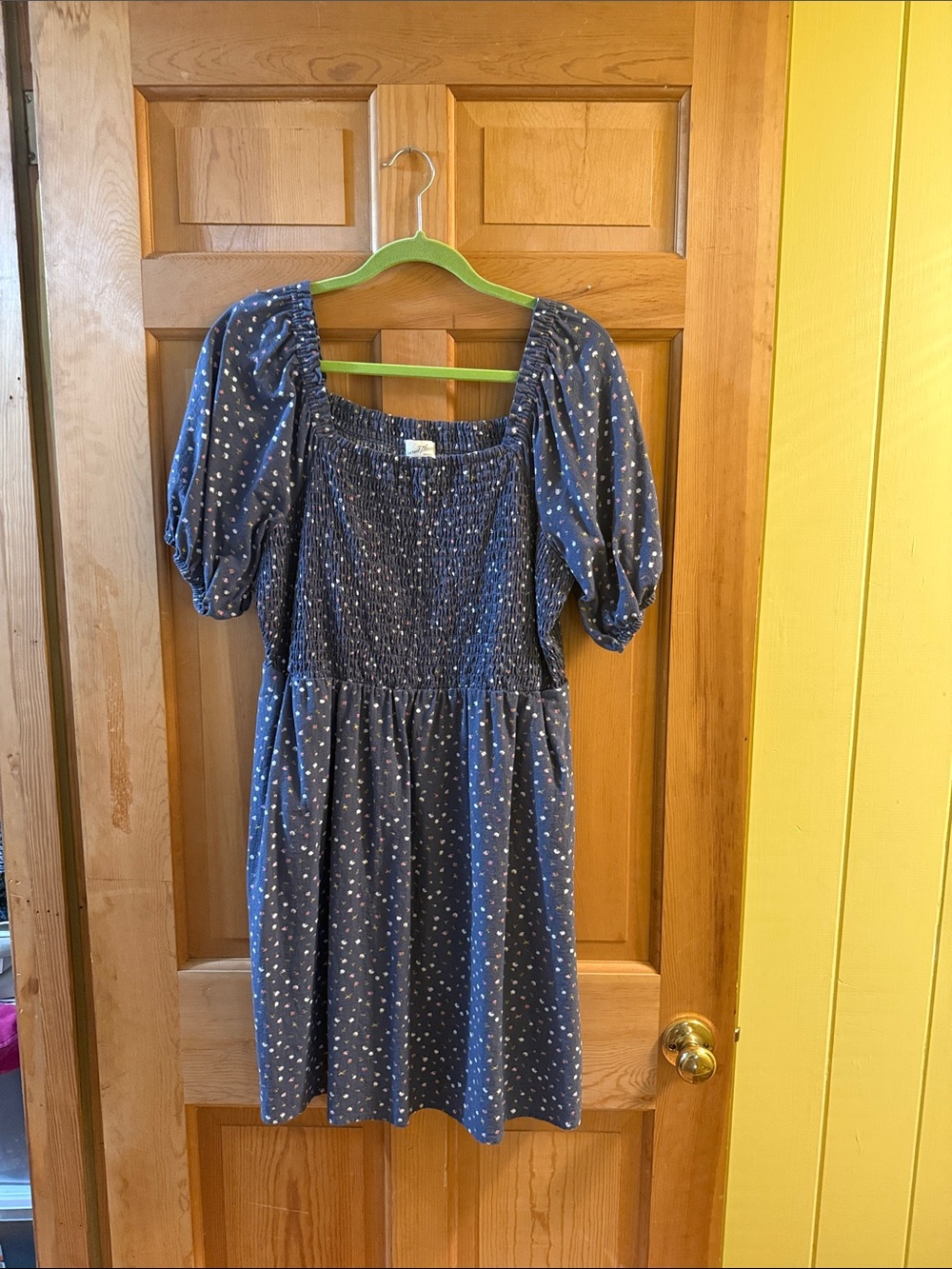 Universal Thread Smocked Puff Sleeve Blue Dress with Flower Print